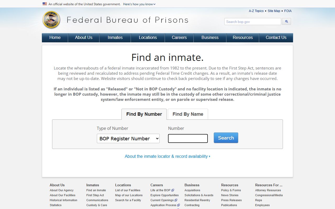 Federal Bureau of Prisons inmate locator for Kansas federal custody searches