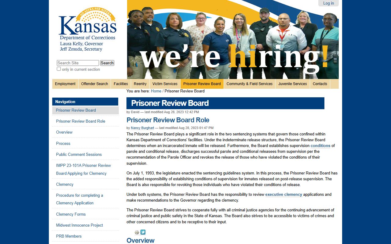 KDOC Prisoner Review Board parole and release information