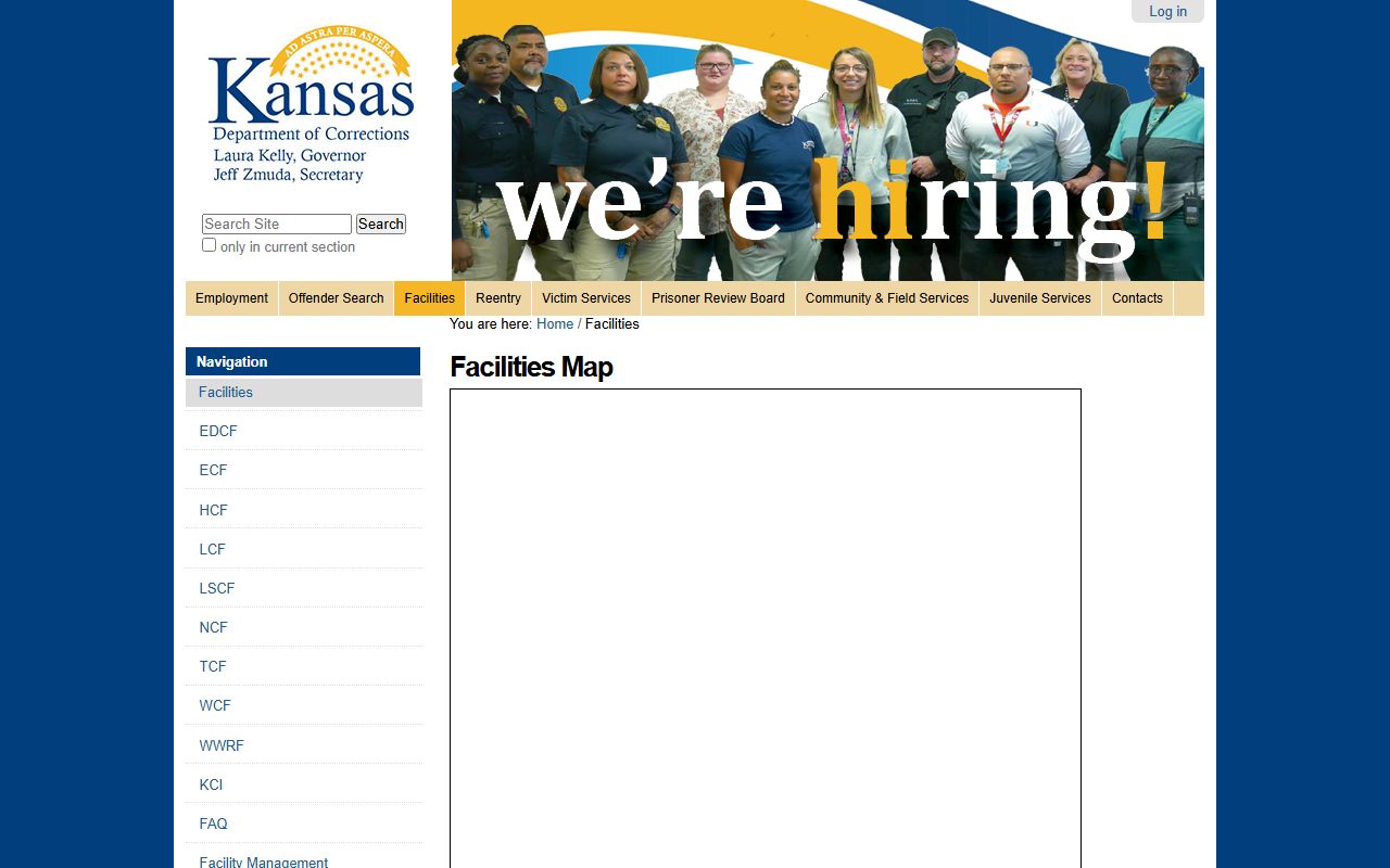 KDOC facilities map for Kansas state prison locations