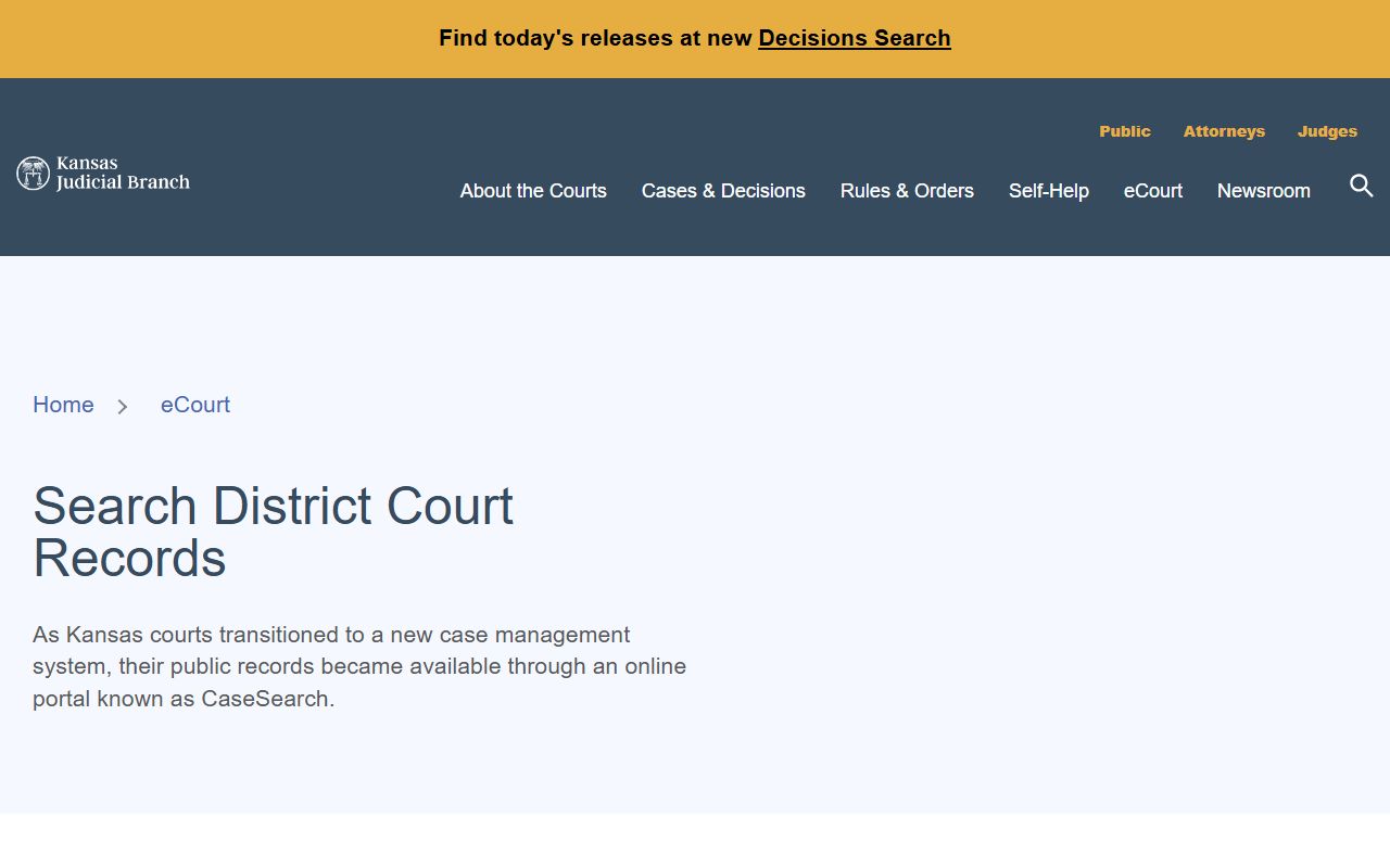 Kansas Judicial Branch district court records page